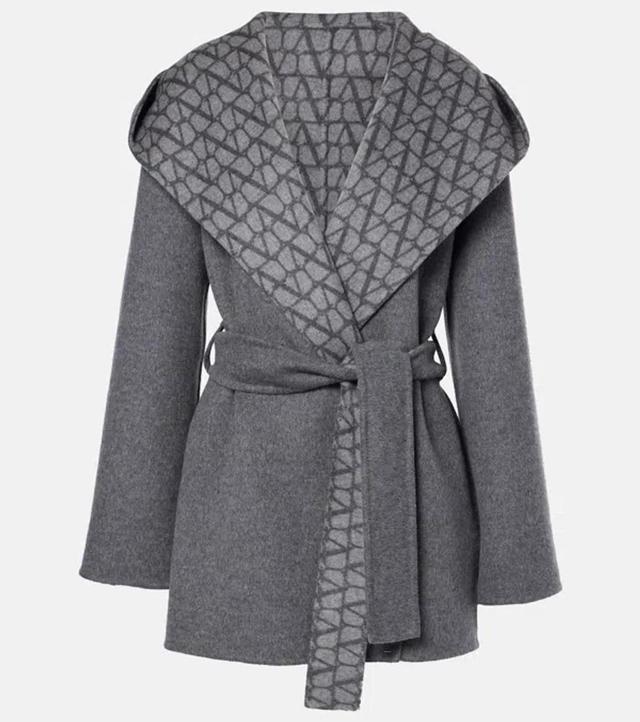 VALENTINO Toile Iconographe Wool, Cashmere, And Silk Coat In Grey Product Image