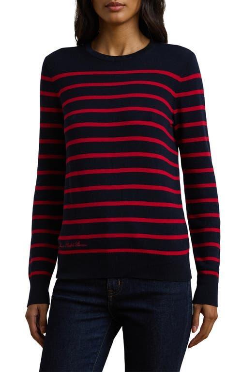 LAUREN RALPH LAUREN Petite Striped Sweater In Lauren Navy/festive Red Product Image