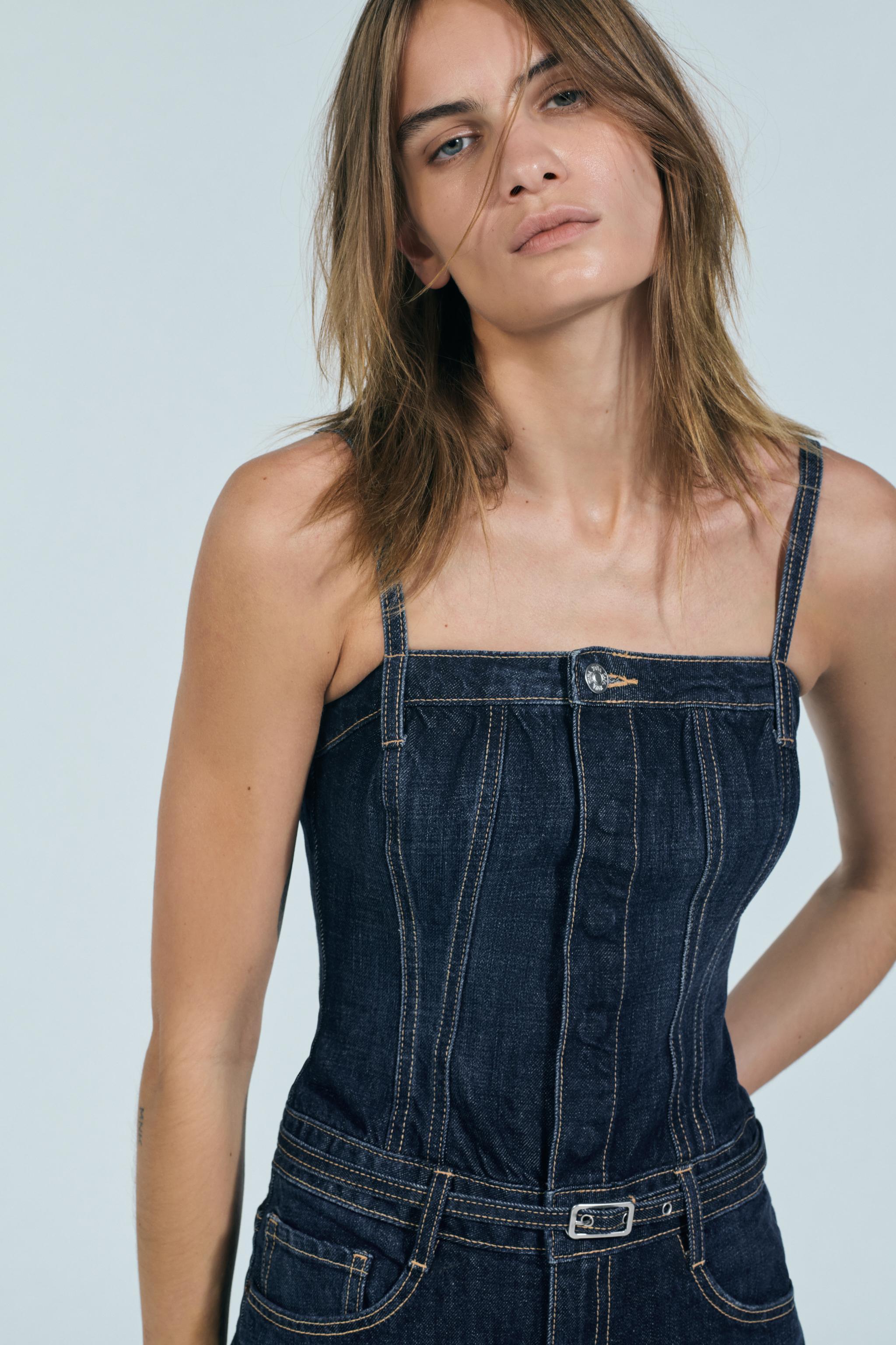 LONG TRF DENIM JUMPSUIT WITH BELT Product Image