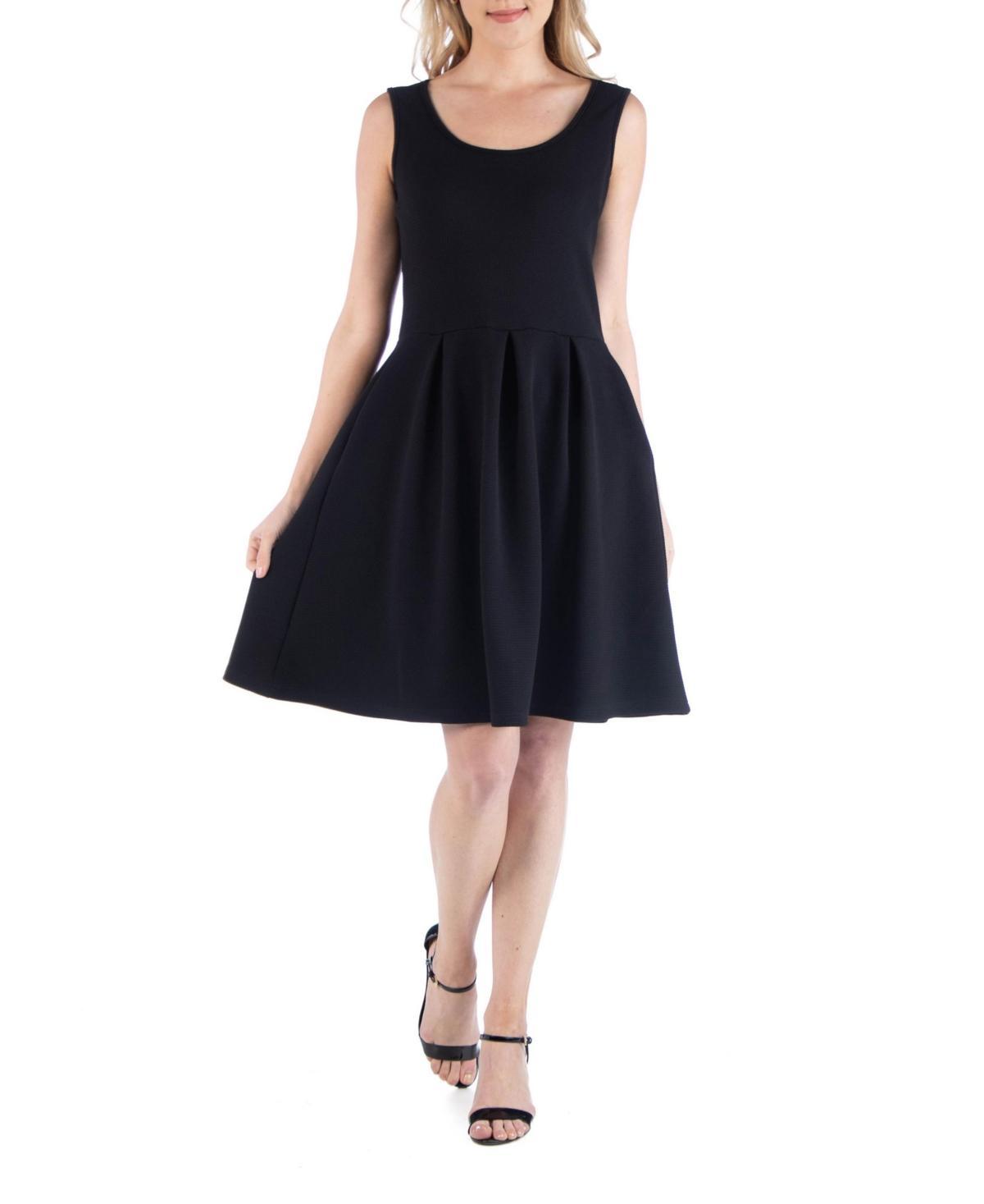 24seven Comfort Apparel Womens Sleeveless Pleated Skater Dress with Pockets Product Image