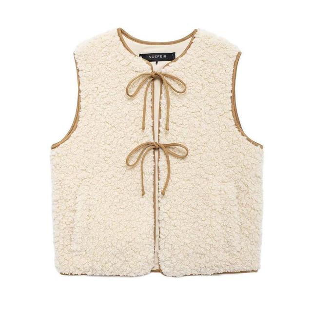 Plain Bow Faux Shearling Vest Product Image