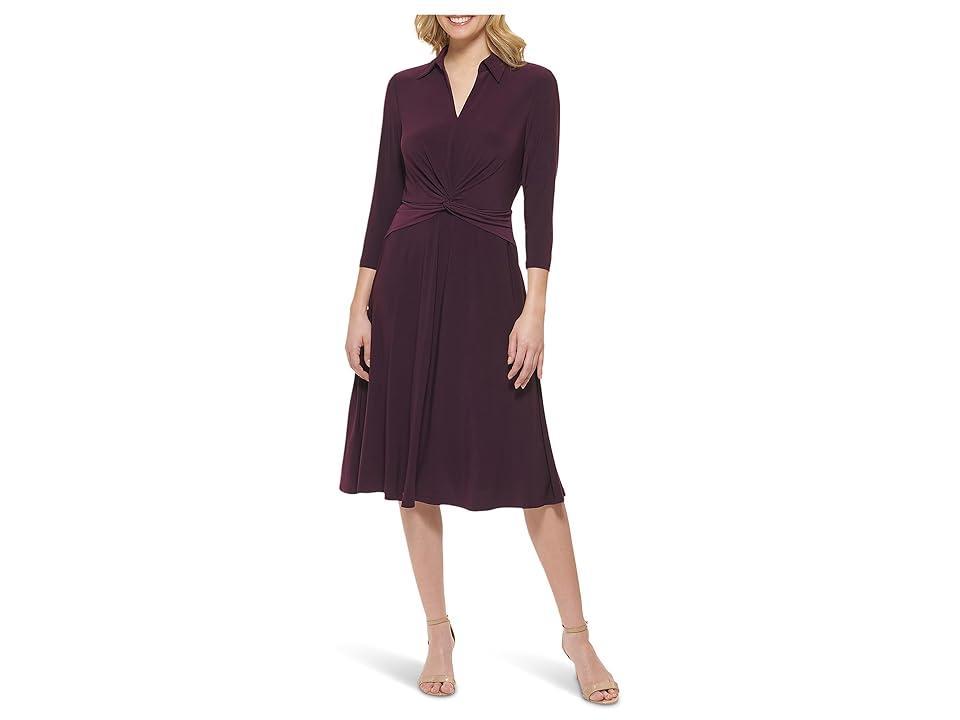 Tommy Hilfiger V-Neck Twist Waist with 3/4 Sleeve (Aubergine) Women's Dress Product Image