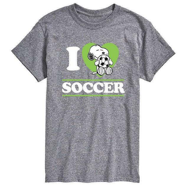 Big & Tall Peanuts I Love Soccer Tee, Mens Med Grey Product Image