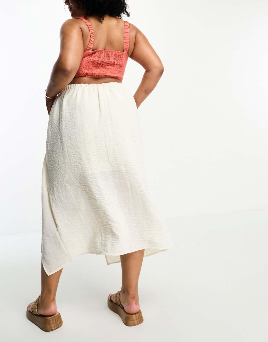 Vero Moda Curve wrap tie midi skirt in white Product Image