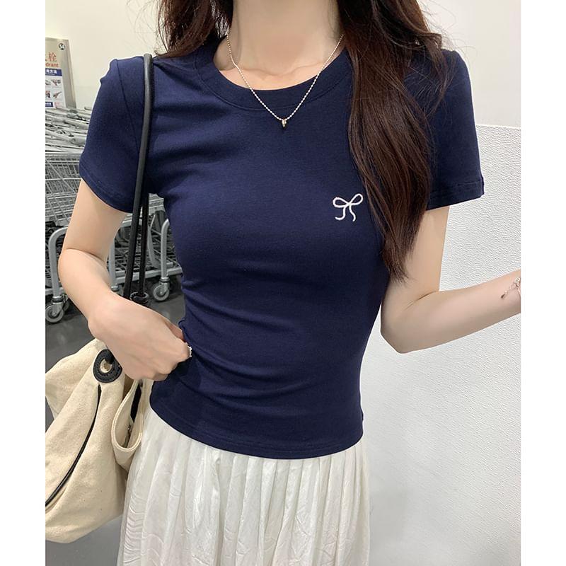 Short-Sleeve Crewneck Embroidered Tee Product Image