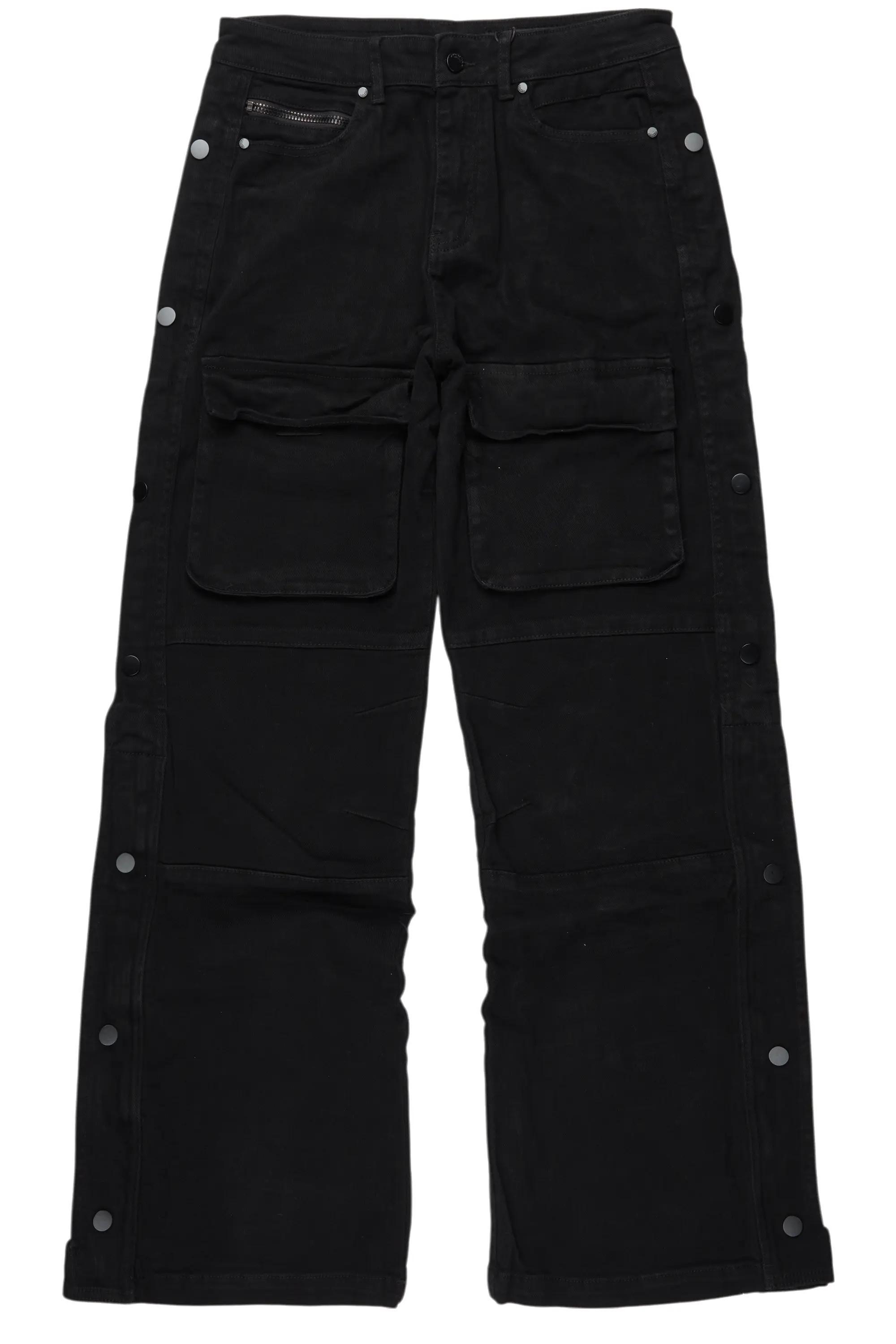 Yuri Black Stacked Cargo Flare Jean Male Product Image