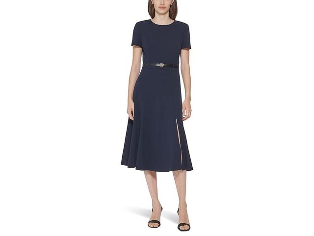 Calvin Klein Womens Belted Fit & Flare Midi Dress Product Image