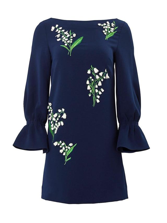 Womens Embroidered Floral Flare-Cuff Minidress Product Image