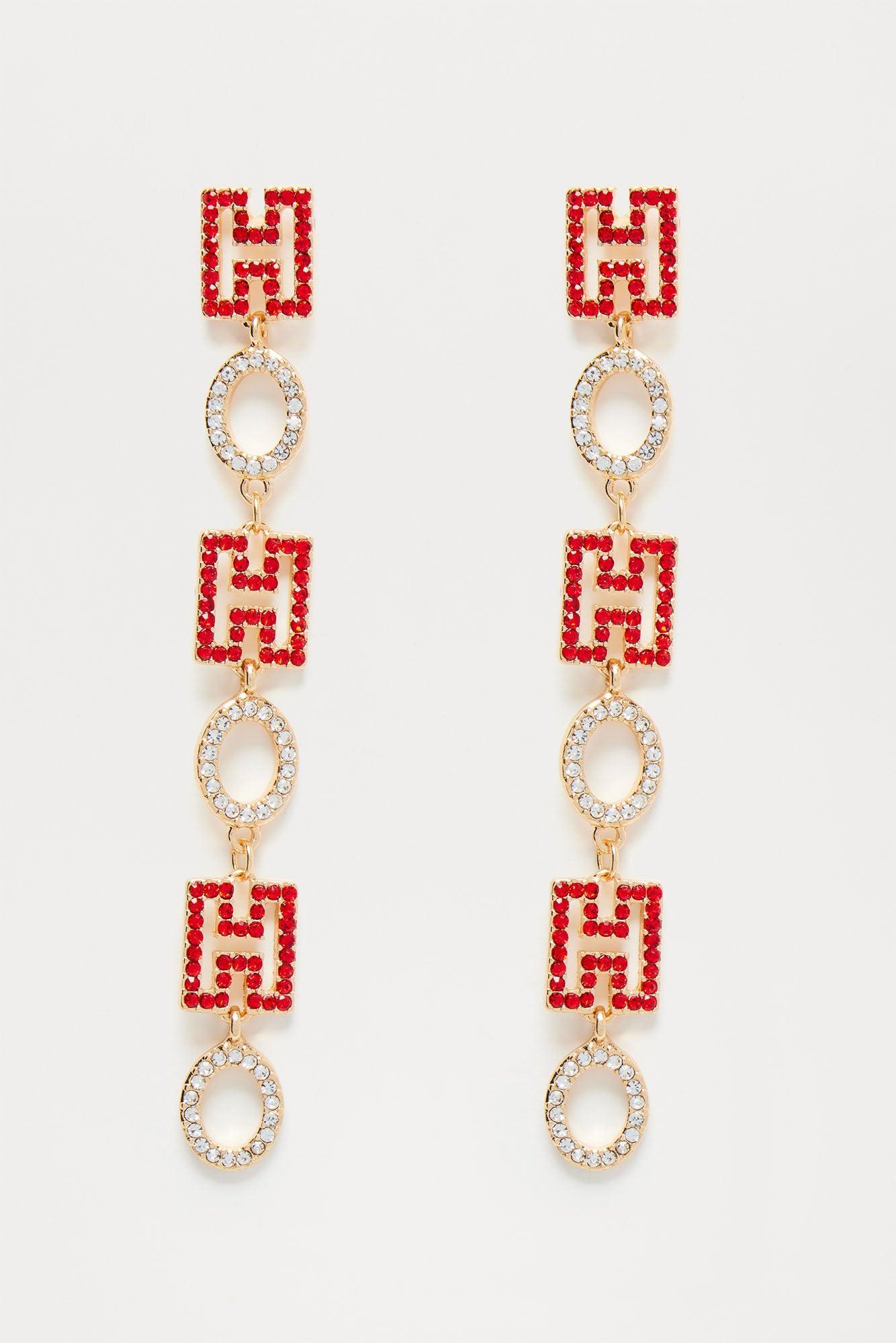 Holiday HO Earrings - Gold/Red Product Image