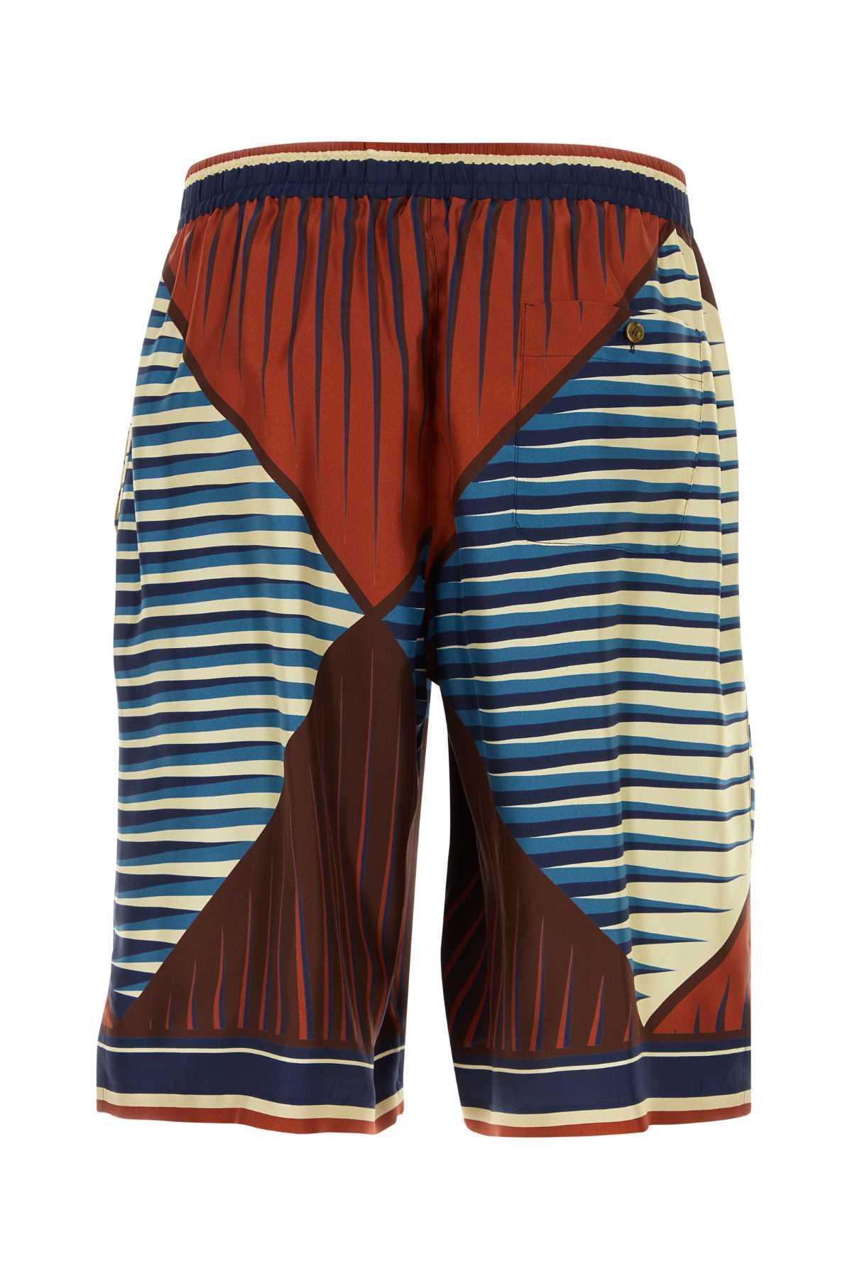 Bermuda Shorts With Multicolor Geometric Print In Silk Man In Brown Product Image