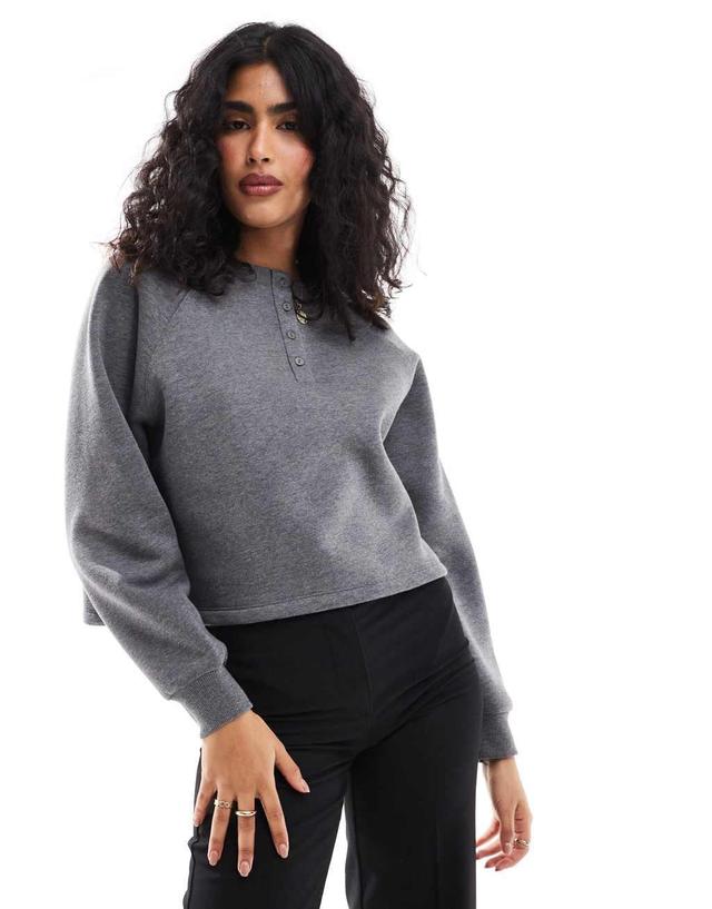 ASOS DESIGN raglan henley top in dark gray heather Product Image