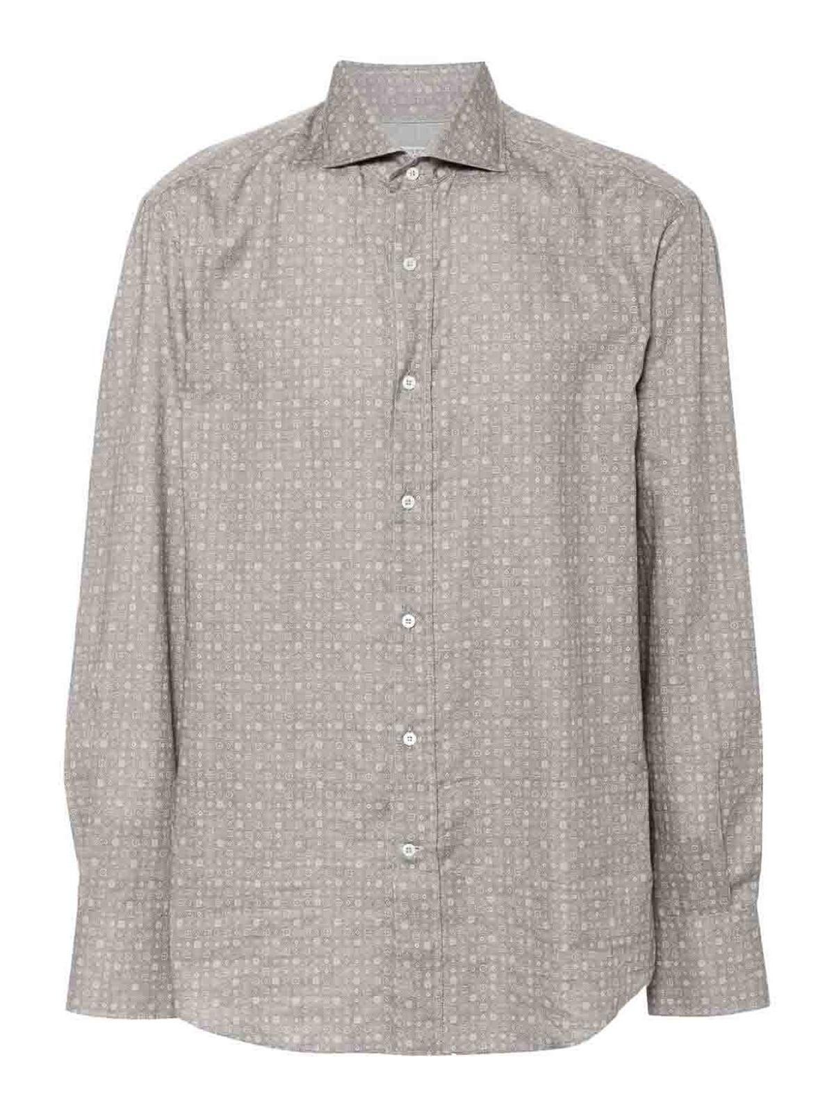 BRUNELLO CUCINELLI Graphic-print Cotton Shirt In Gray Product Image