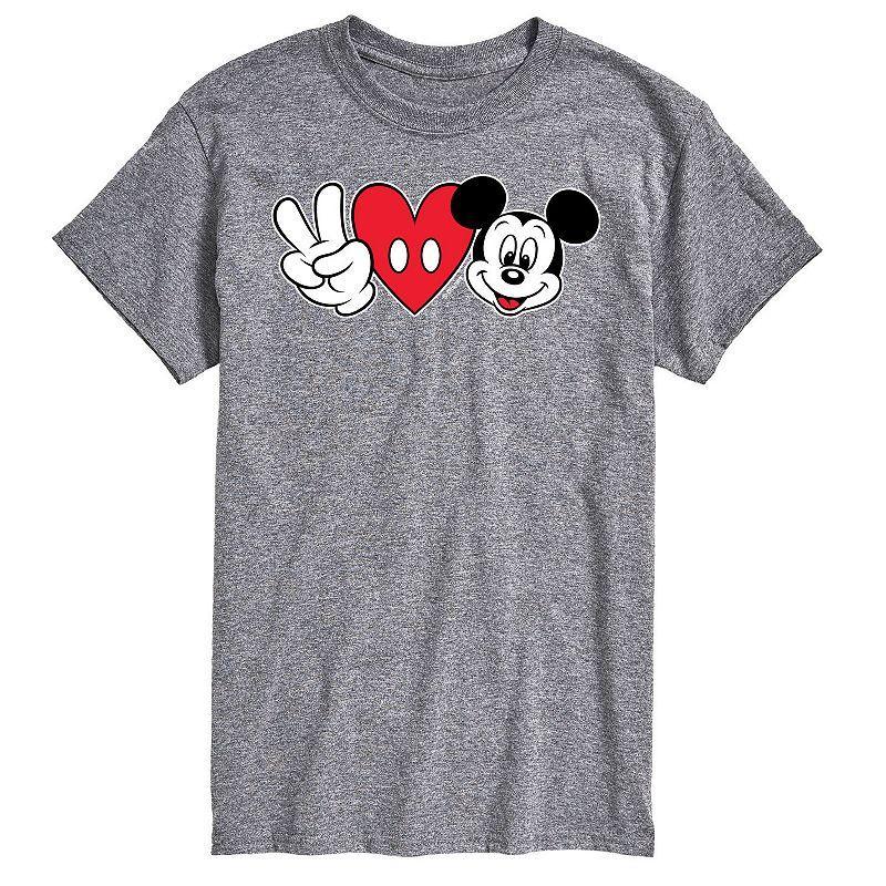 Big & Tall Disney Peace Love Mickey Tee, Mens Med Grey Product Image