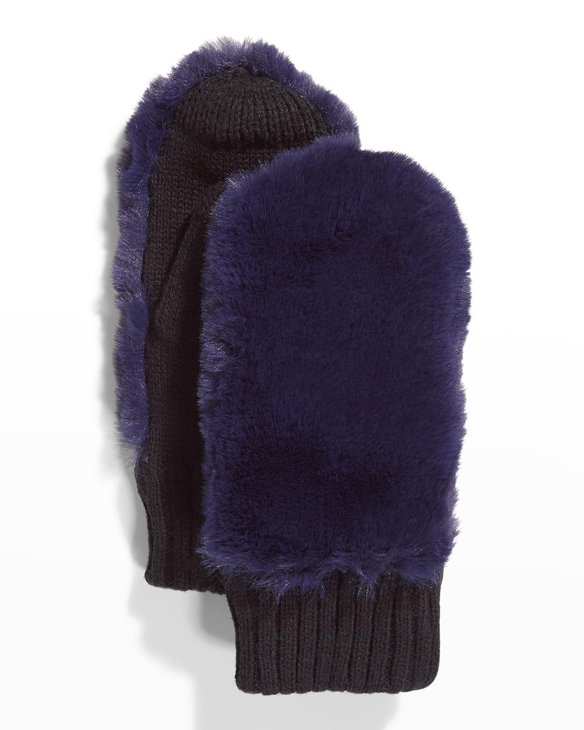 Faux-Fur Knit Mittens Product Image