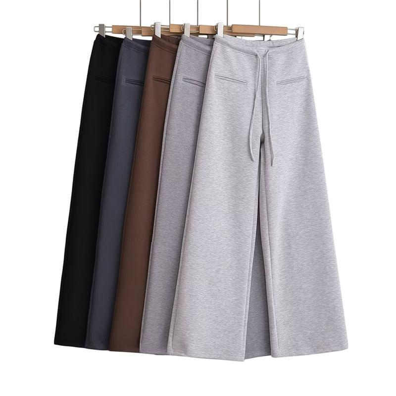 Drawstring Waist Plain Wide Leg Sweatpants Product Image