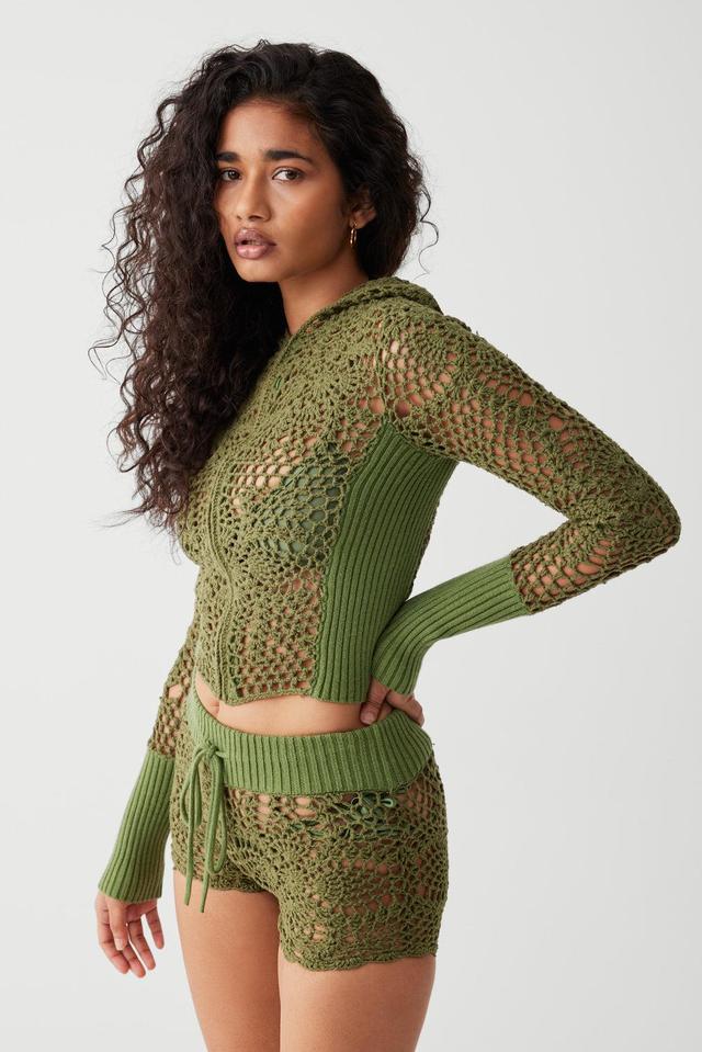 Lyla Crochet Zip Up Hoodie - Sea Moss Product Image