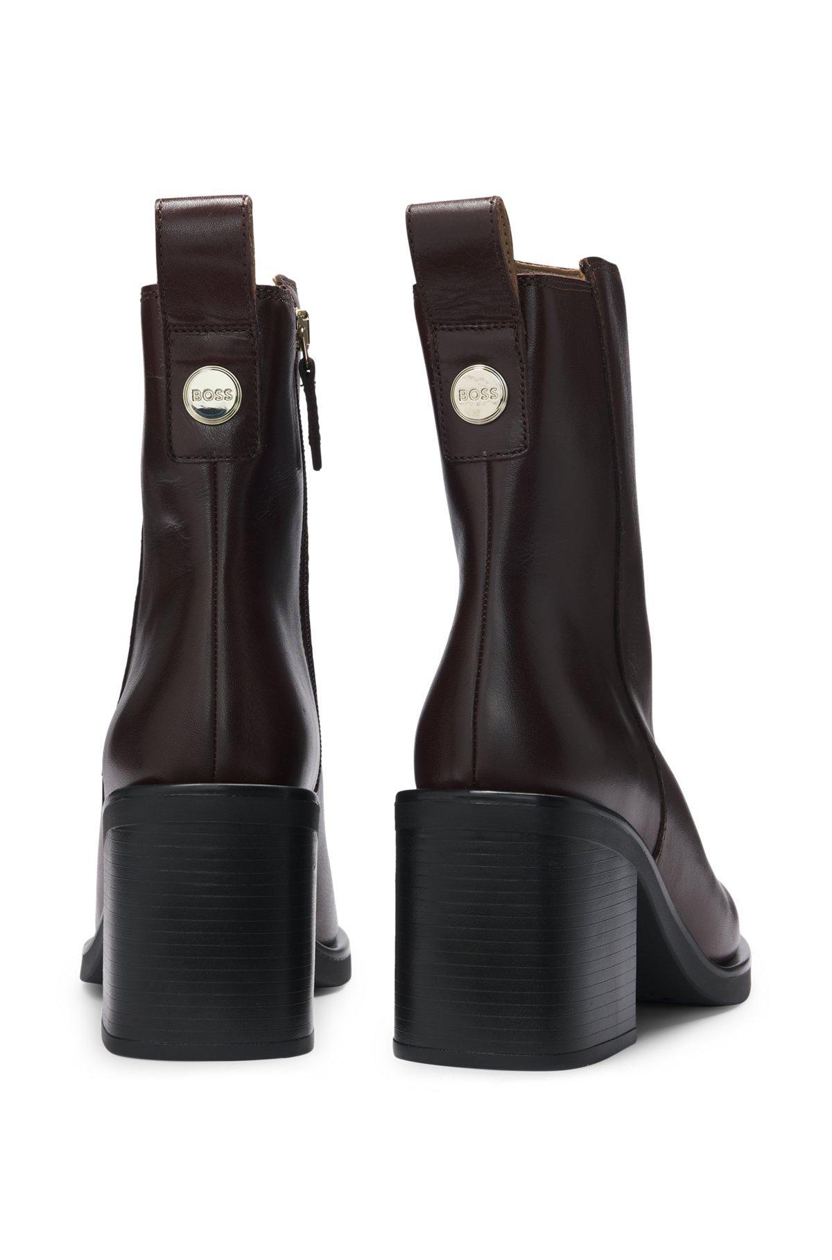 Leather boots with 7cm block heel Product Image