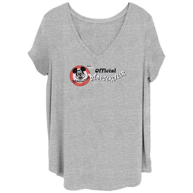 Disneys 100th Anniversary Womens Mickey Mouse Club Official Mouseketeer 1955 V-Neck Tee, Girls Grey Gray Product Image