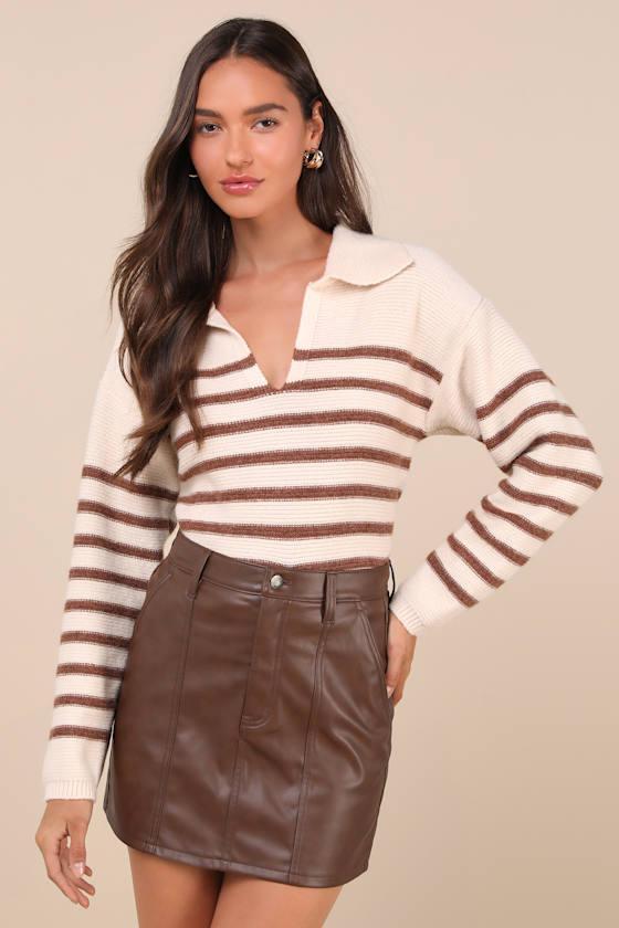 Stash Brown Vegan Leather High-Rise Mini Skirt Product Image