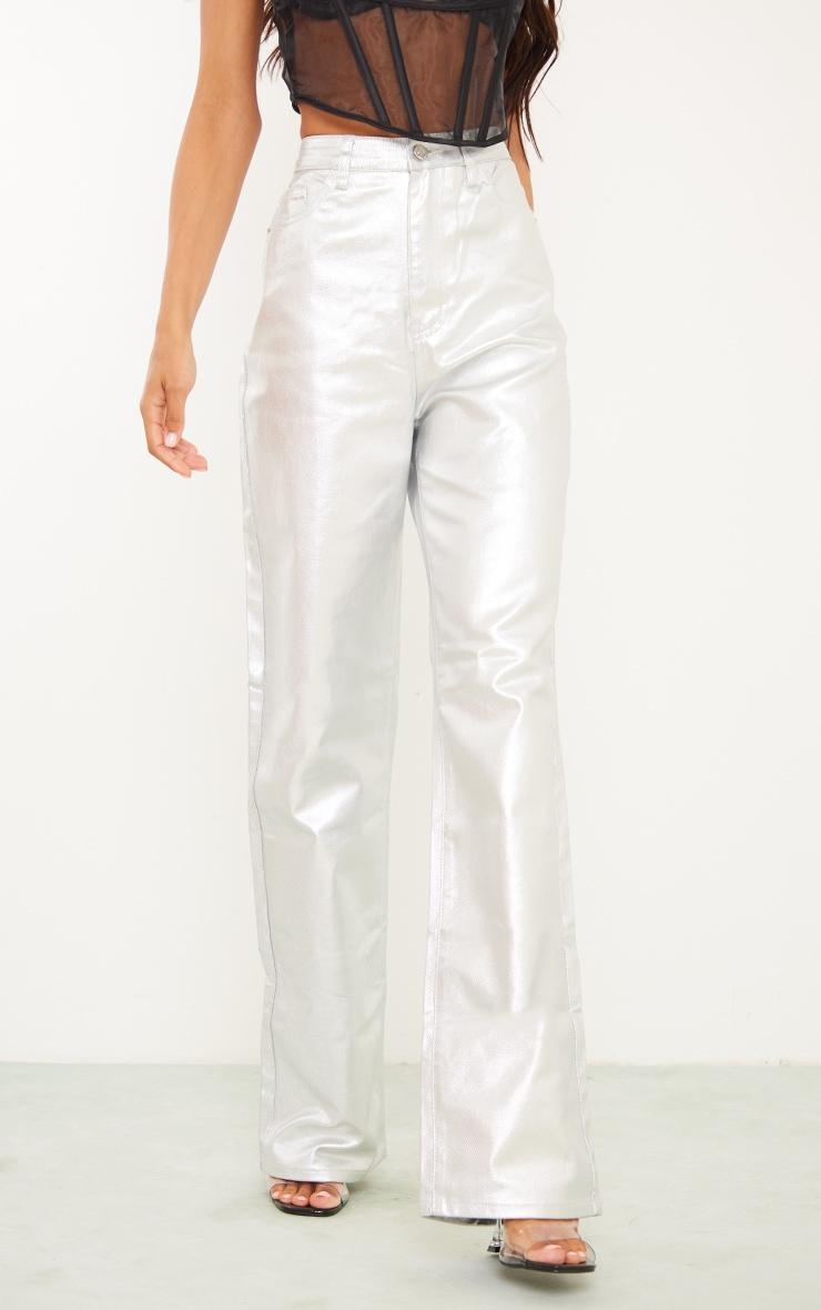 Tall Silver Metallic High Waist Straight Leg Jeans Product Image