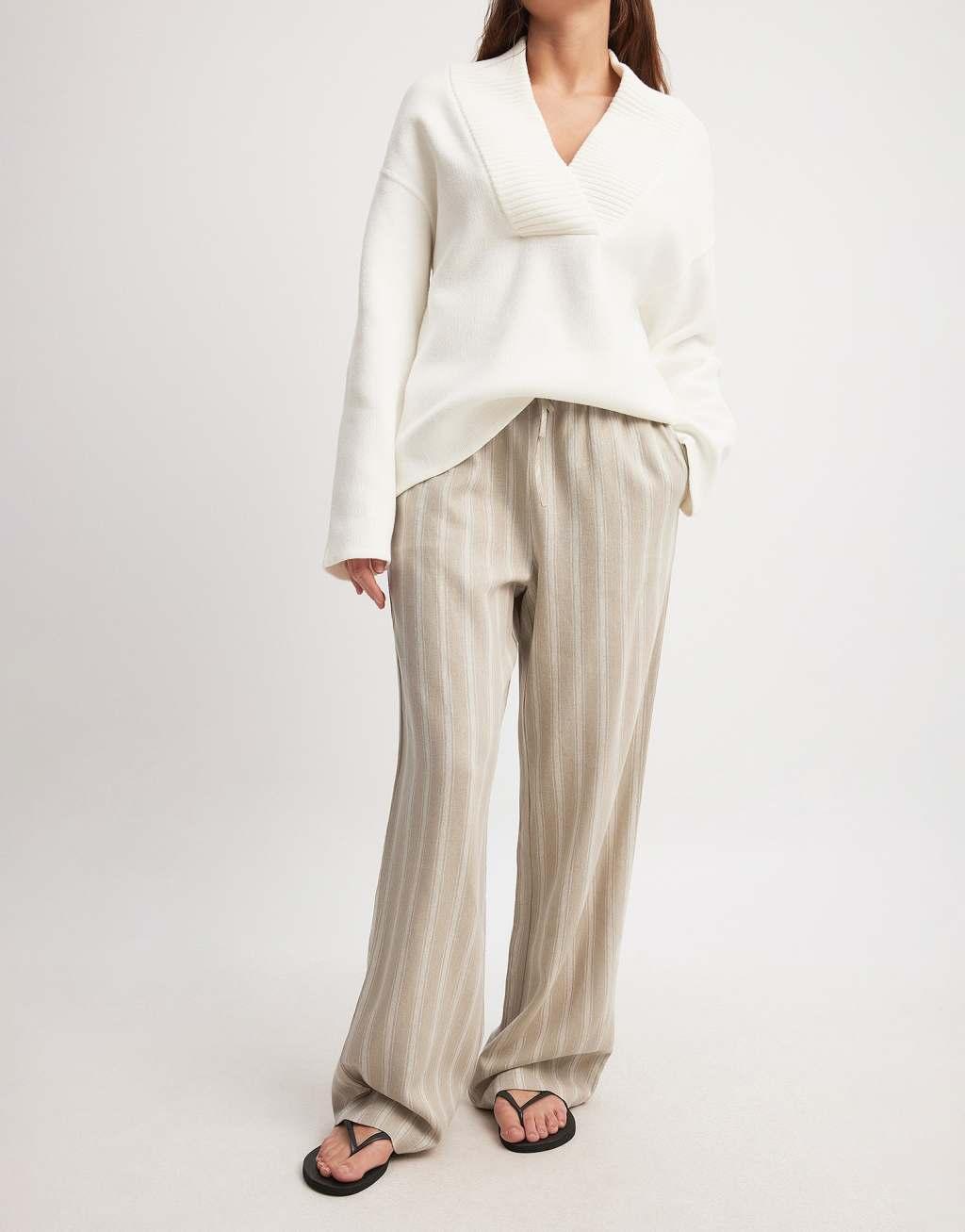 NA-KD pants in beige stripe Product Image