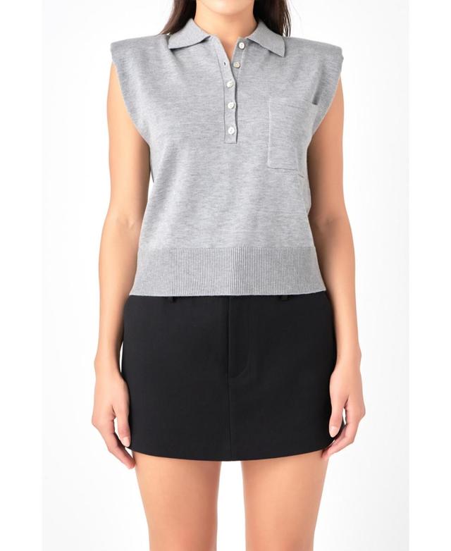 Grey Lab Crop Cap Sleeve Knit Polo Product Image