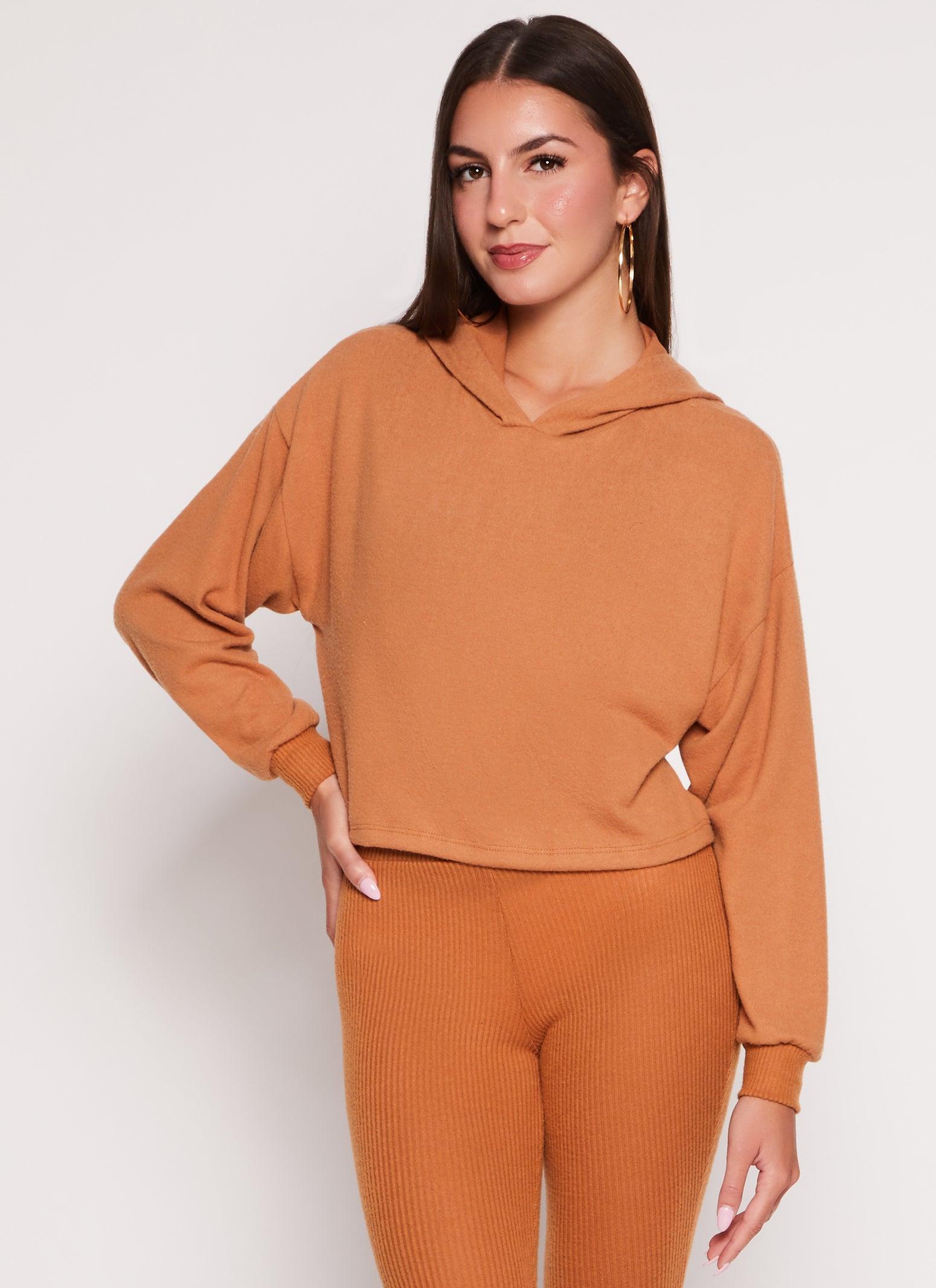 Womens Brushed Knit Cropped Sweatshirt Product Image