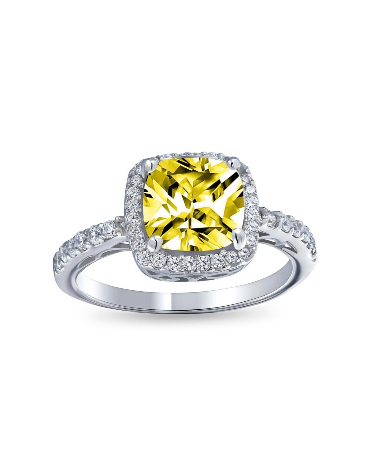 3CT Aaa Cz Canary Cubic Zirconia Halo Solitaire Square Radiant Cushion Cut Engagement Ring For Women .925 Sterling Silver 1MM Thin Band - Yello Product Image