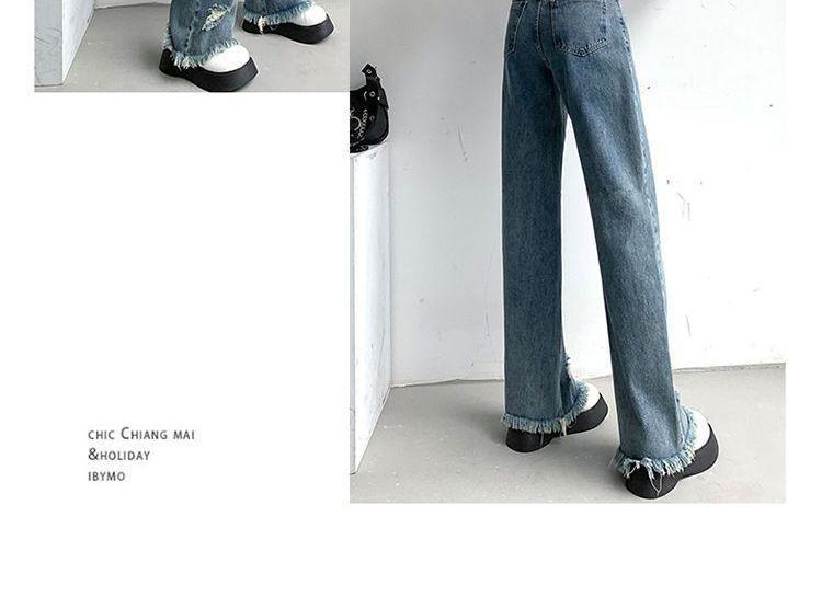 Mid Waist Washed Distressed Wide Leg Jeans (Various Designs) Product Image