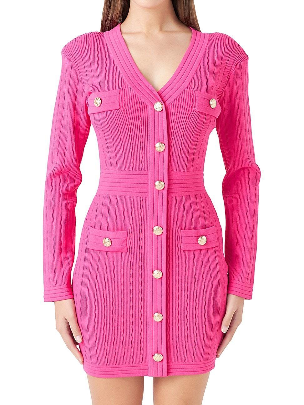 endless rose Womens V-neck Long Sleeve Knit Mini Dress Product Image