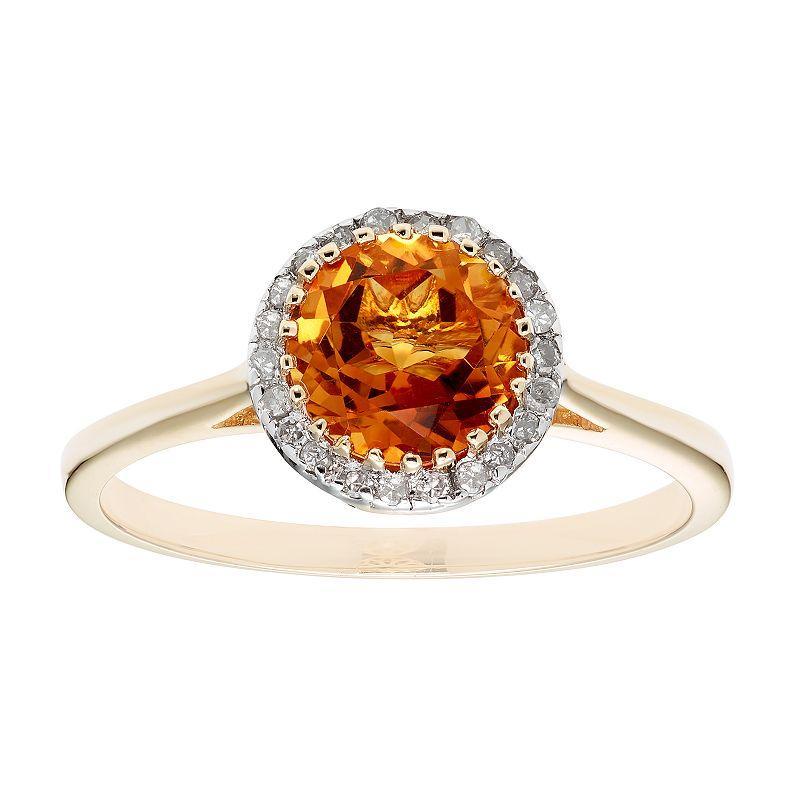 10K Gold & 1/10 Carat T.W. Diamond Citrine Ring, Womens Pink Product Image