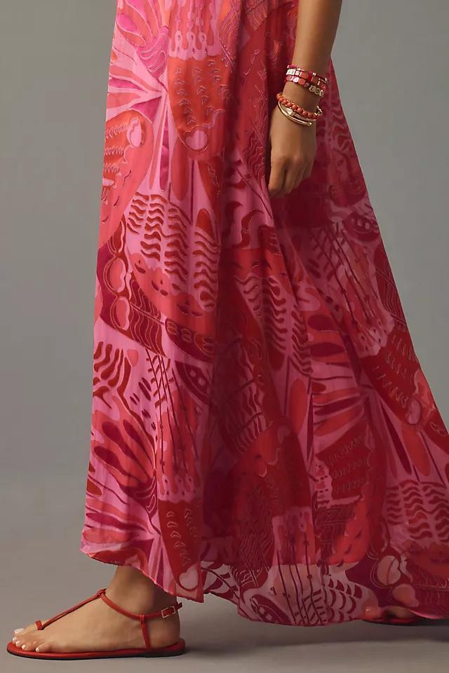 RIXO Loreena V-Neck Satin Devoré Maxi Dress Product Image