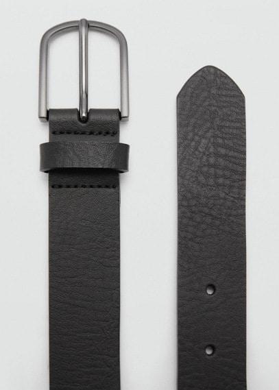 MANGO MAN - Leather belt with square buckle blackMen Product Image