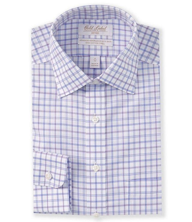 Gold Label Roundtree & Yorke Fitted Non-Iron Spread Collar Checked Twill Dress Shirt Product Image