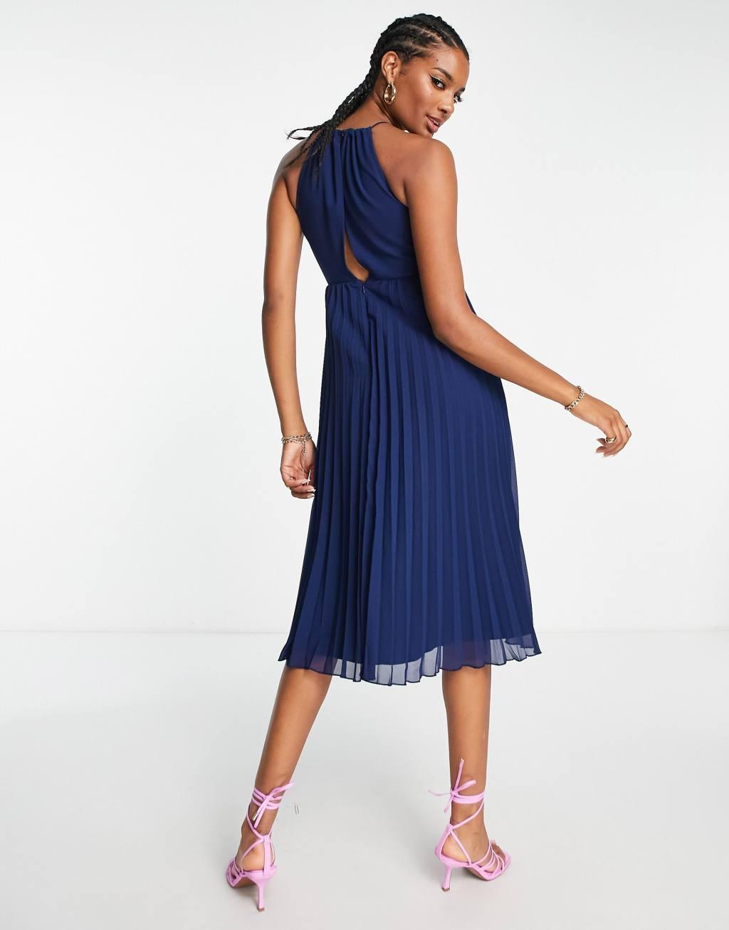 ASOS DESIGN pleated chiffon midi dress with halter neck Product Image