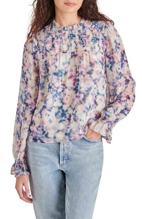 Steve Madden Soleil Floral Print Smocked Yoke Ruffle Trim Crew Neck Long Sleeve Blouse Product Image