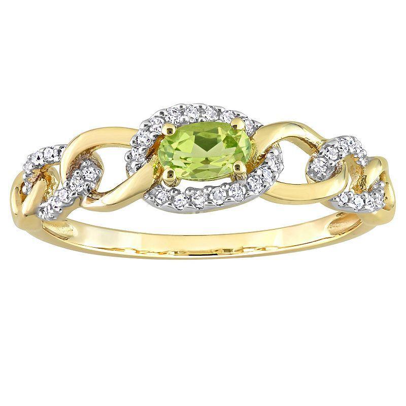 Stella Grace 10k Gold Peridot & 1/8 Carat T.W. Diamond Oval Link Ring, Womens Product Image