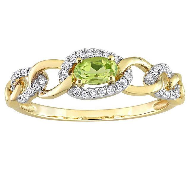 Stella Grace 10k Gold Peridot & 1/8 Carat T.W. Diamond Oval Link Ring, Womens Product Image