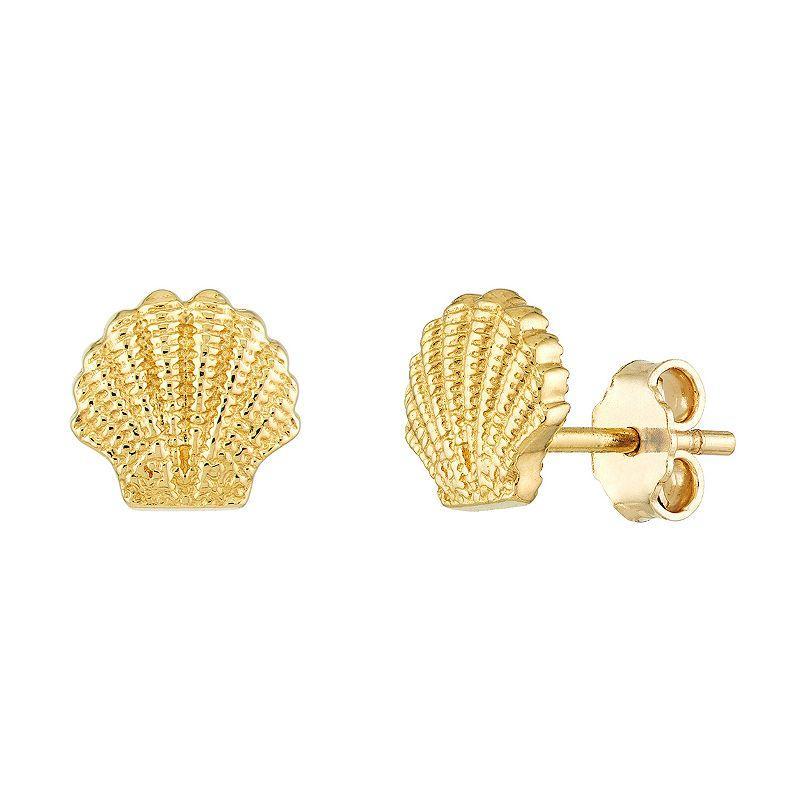 14k Gold Seashell Stud Earrings, Womens Product Image