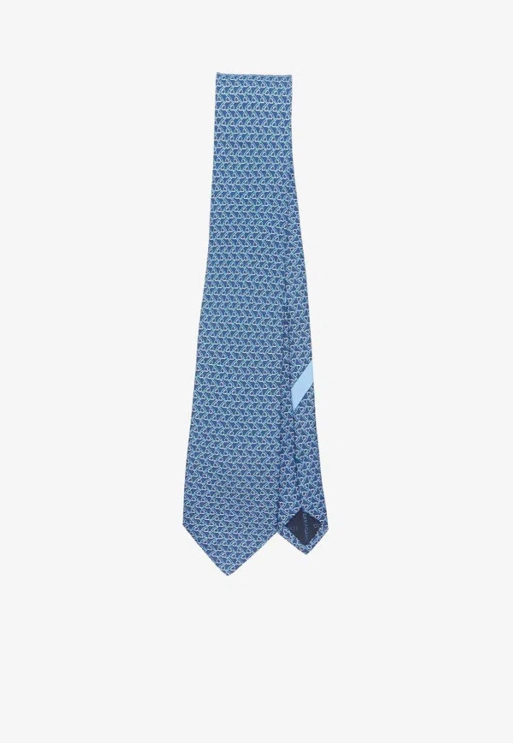 FERRAGAMO Gancini-print Silk Tie In Blue Product Image