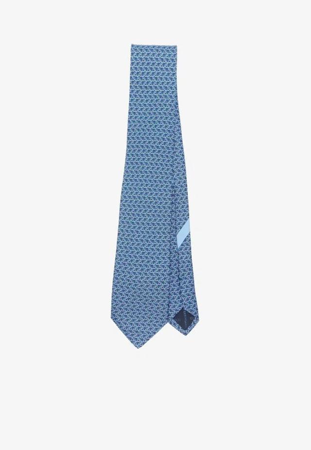 FERRAGAMO Gancini-print Silk Tie In Blue Product Image