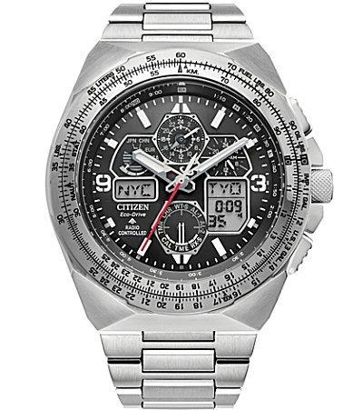 Citizen Eco-Drive Mens Chronograph Promaster Air Skyhawk Black-Tone Stainless Steel Bracelet Watch 46mm Product Image