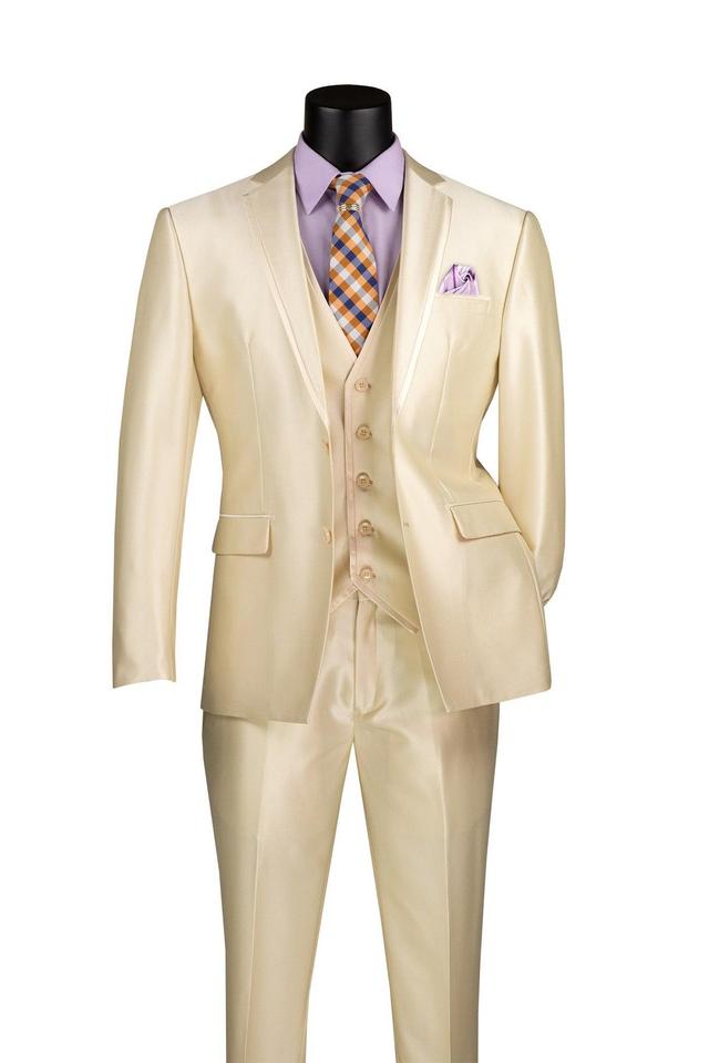 Slim Fit 3 Piece Satin Suit in Champagne Beige Product Image