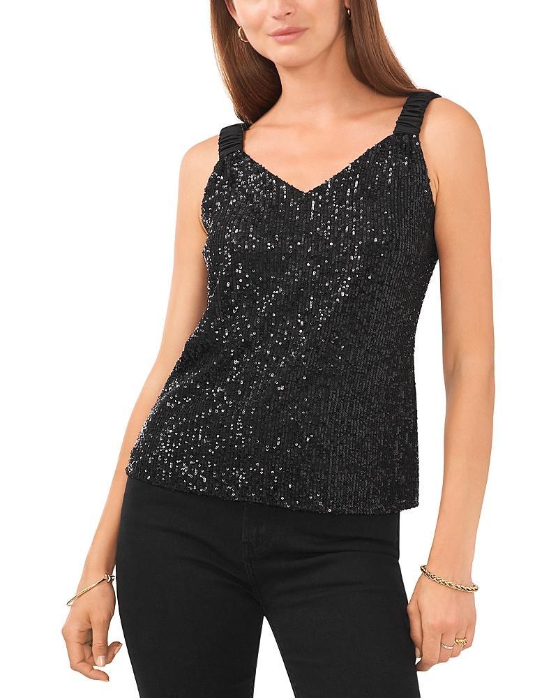 Vince Camuto Ruched Strap Sequin Tank Top Product Image