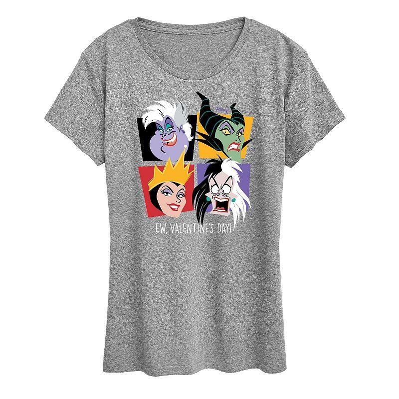 Disney Villain Ursula, Cruella, Maleficent & Evil Queen Womens Ew, Valentines Day Graphic Tee Grey Gray Product Image