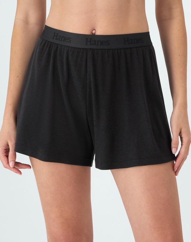 Hanes Originals Womens SuperSoft Comfywear Rib Sleep Shorts Asphalt L Product Image