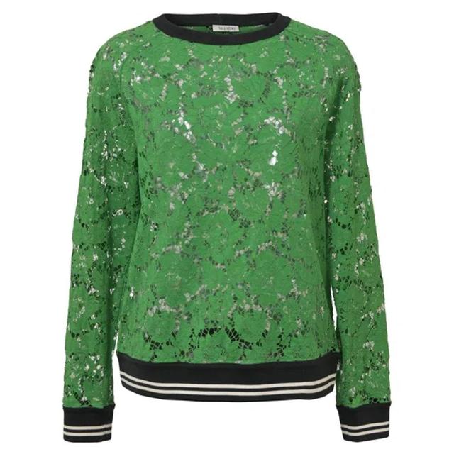 Lace Crew Neck Sweatshirt In Green Cotton Product Image