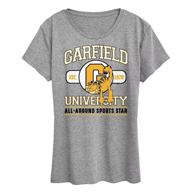 Womens Garfield University Sports Star Graphic Tee Grey Gray Product Image