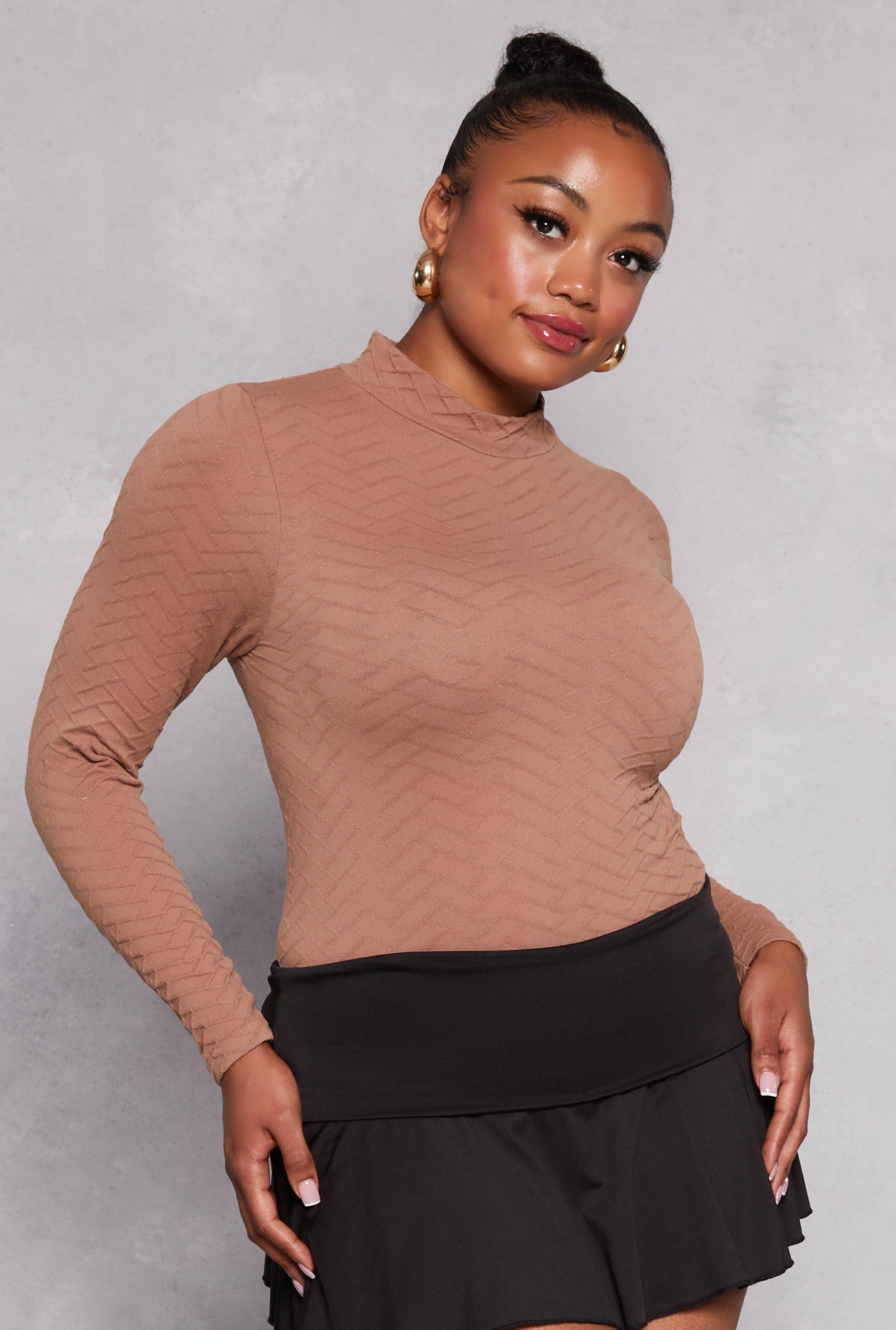 Womens Plus Size Seamless Textured Knit Mock Neck Top Product Image