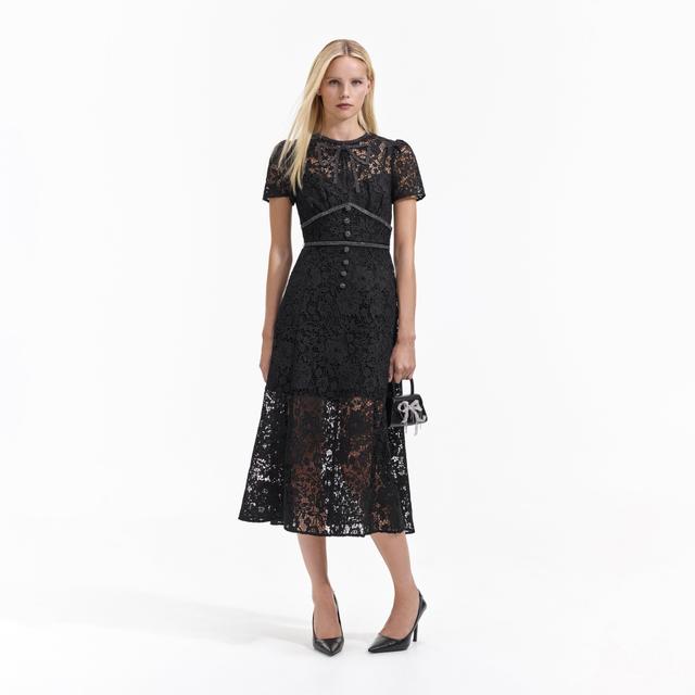 Black Cord Lace Bow Midi Dress Product Image